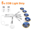 12V Dimmable COB LED Strip Light with Touch Sensor for Under Cabinet Display Bookcase Wardrobe Closet - Penetrable Wood Design Oasis Select 5PCS COB Strip WHITE 1m|European Power Plug