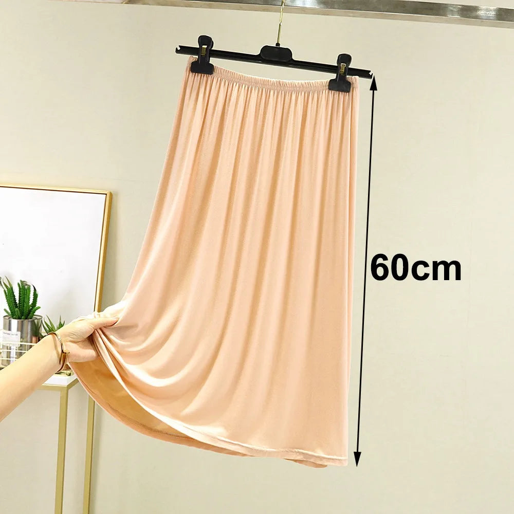 Fashion High Waist Underskirt Elastic Anti-glare Half Length Skirt Anti-Penetrating Pure Color Half Slips Dress for Women Oasis Select White 50cm L