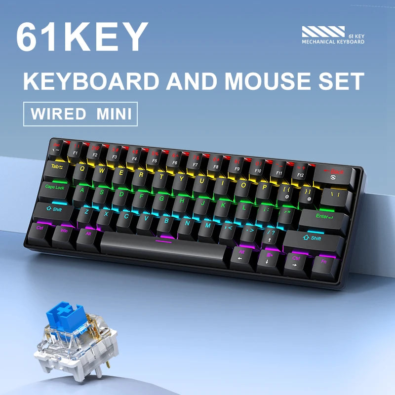 APAYADO K61 Mini Mechanical Keyboard,Wired,61 Keys,Phantom RGB, Black/White Red/Blue Mechanical Switch for Gaming,60% Portable Oasis Select