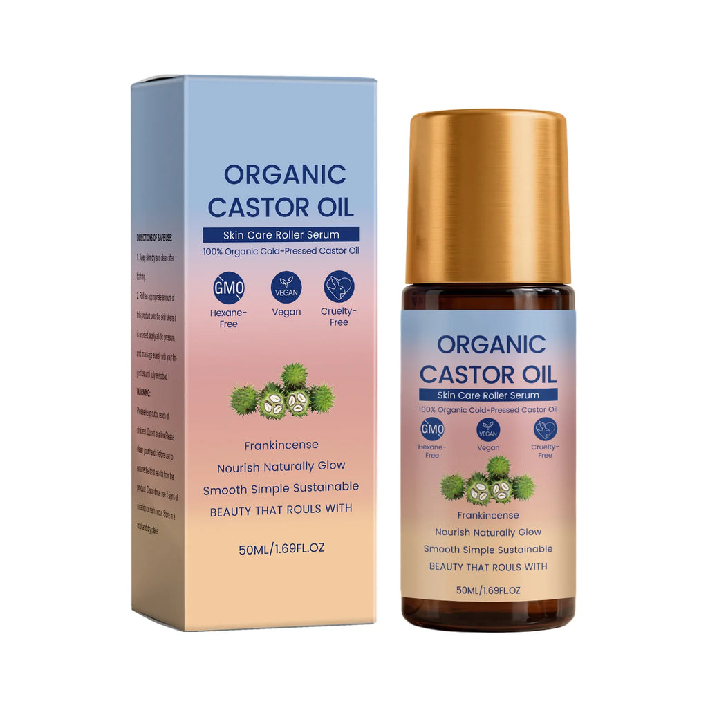 2026 Hot Organic Castor Oil Roller Serum 100% Pure Natural Hair Growth Eyelash Eyebrow Nourish Skin Massage Essential Oil Oasis Select 50ml Boxed