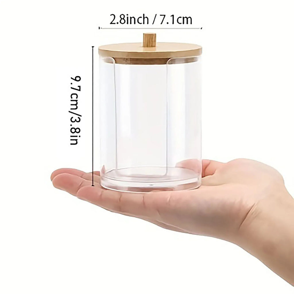 Cotton Round Pad Dispenser with Bamboo Lid/ Transparent Lid, Small Clear Acrylic Container for Cotton Swabs/Cotton Balls Oasis Select