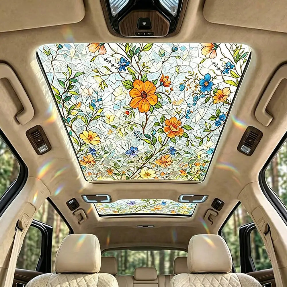 Car Sunroof Tinting Window Sticker Plant Floral Glass Decal Film Removable Home Decor Window Decoration Oasis Select B