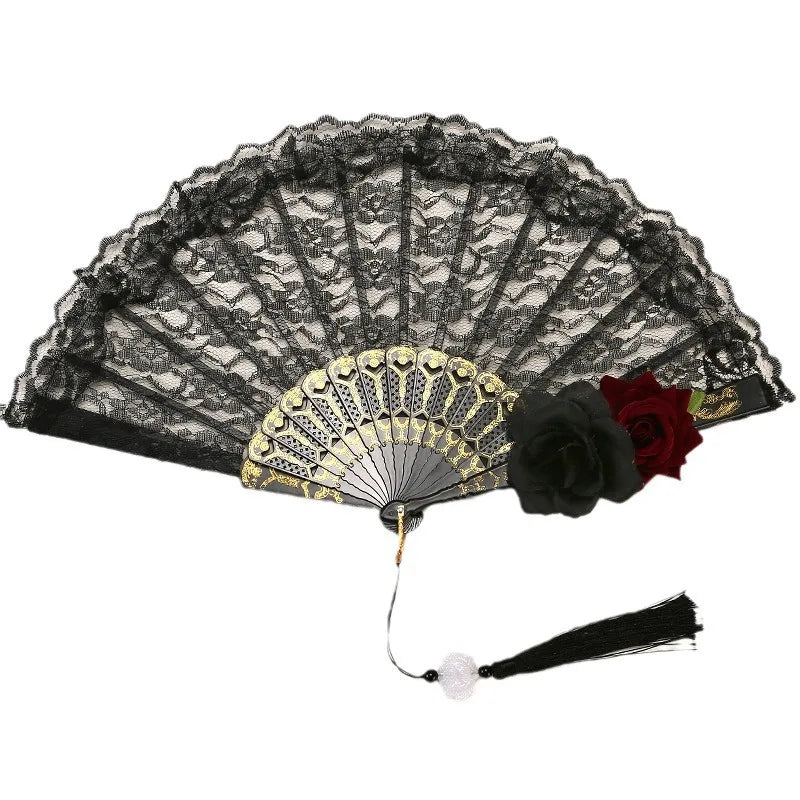Lace Fan Retro Palace Style Gorgeous Retro European Rose Folding Fan Photography Prop Oasis Select