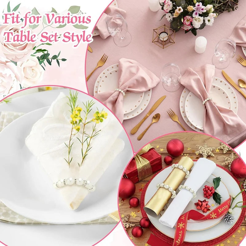 100Pcs Pearl Napkin Rings Napkin Ring Holder Imitation Beaded Napkin Rings Elegant Rhinestone Serviette Rings Buckle Oasis Select