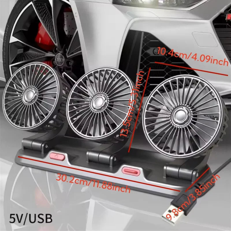 Car Fan 360° Adjustable 3 Head Air Fan Automotive Electric Fan USB/12V/24V Fan 2 Speeds Car Silent Fan For Home Desk Office&Car Oasis Select