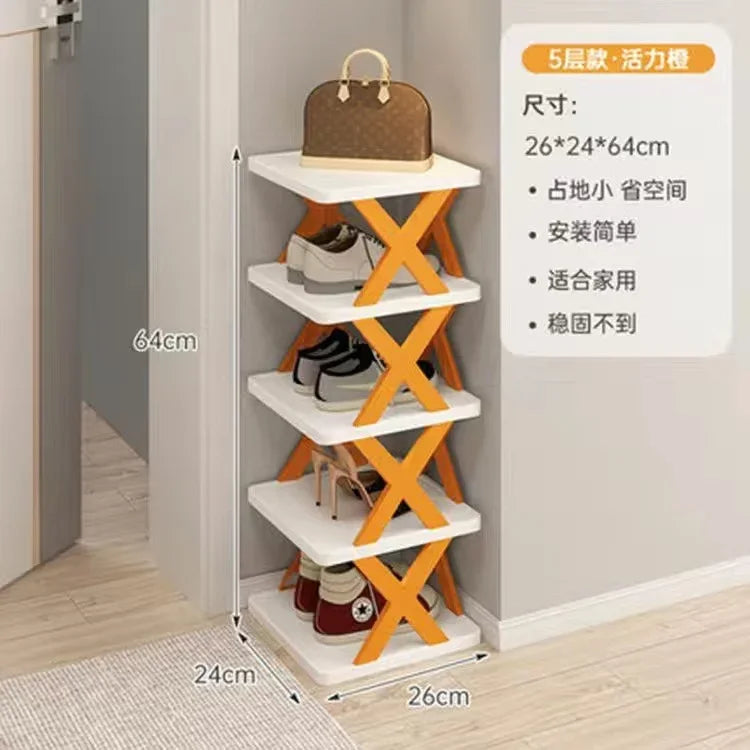 Household Economy Simple Shoe Rack Multi-layer Space Saving Free Installation of Dustproof Folding Plastic Shoe Storage Rack Oasis Select 5 layers orange