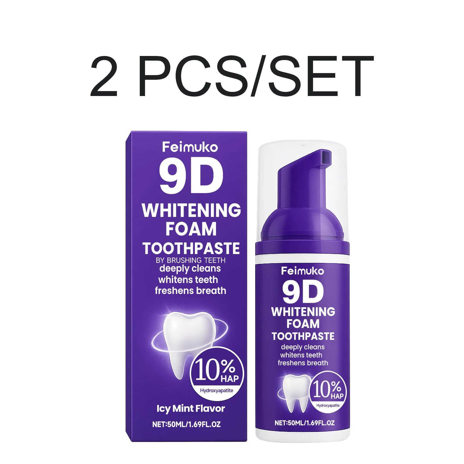 2026 New 9D Whitening Foam Toothpaste 10% Hydroxyapatite Deep Cleaning Fresh Breath Brighten Teeth tain Removal Oral Care 50ml Oasis Select 2 PCS