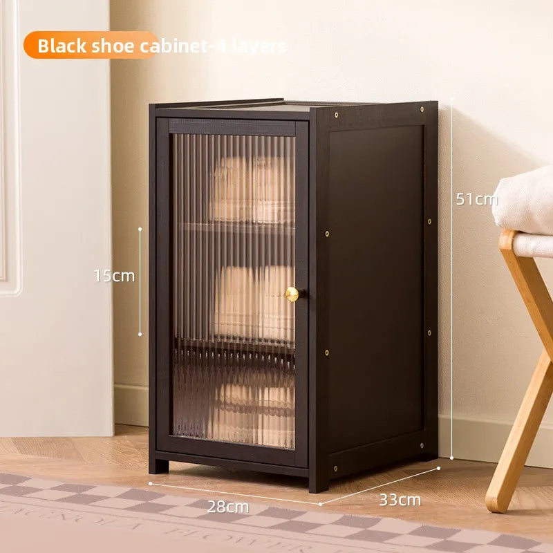 Black solid wood ultra-narrow shoe cabinet household door tipping bucket shoe cabinet French outdoor shoe rack Oasis Select Black four layers