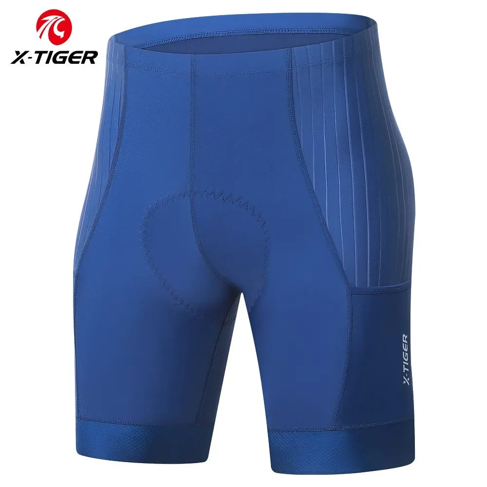 X-TIGER Men's Cycling Shorts 2 Pocket Bicycle Shorts Reflective Anti-slip Shock Absorption Sponge Pad MTB Road Cycling Shorts Oasis Select Blue XL
