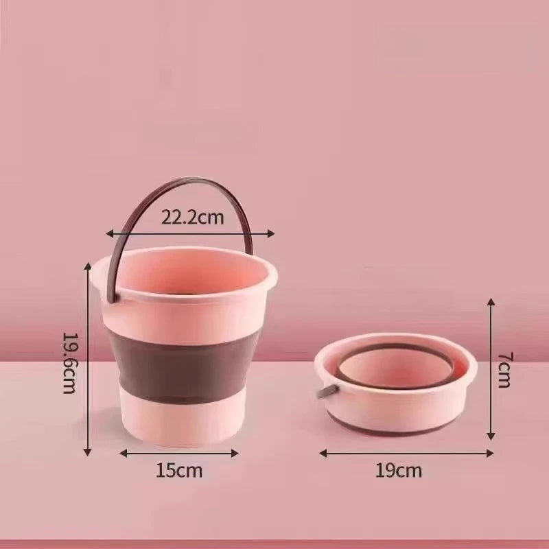 Folding bucket Portable station wagon Car fishing bucket Household large-capacity bathing foot bucket Thickened plastic Oasis Select pink S