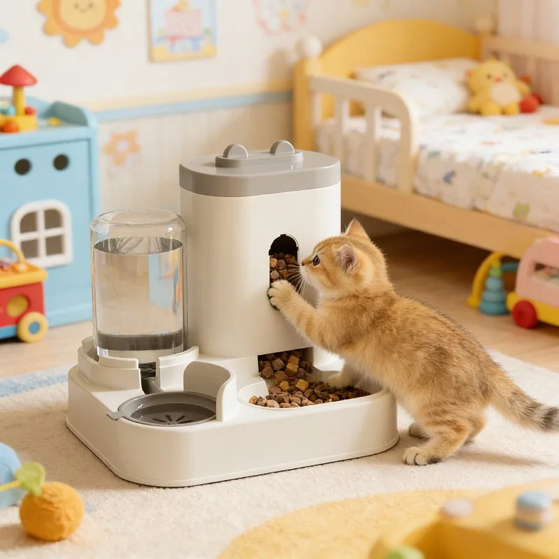 Automatic Pet Feeder And Water Dispenser Large Capacity Raised Food Bowl With Fountain Design Perfect For Cats Dogs Daily Eating Oasis Select