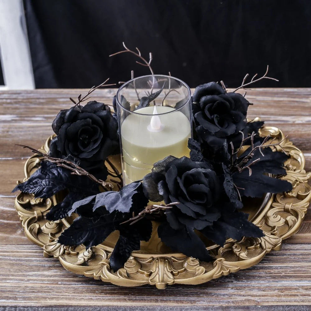 Halloween Candle Wreath Maple Leaf Rose Garland Decoration Home Desktop Festival Decoration Halloween Party Atmosphere Supplies Oasis Select