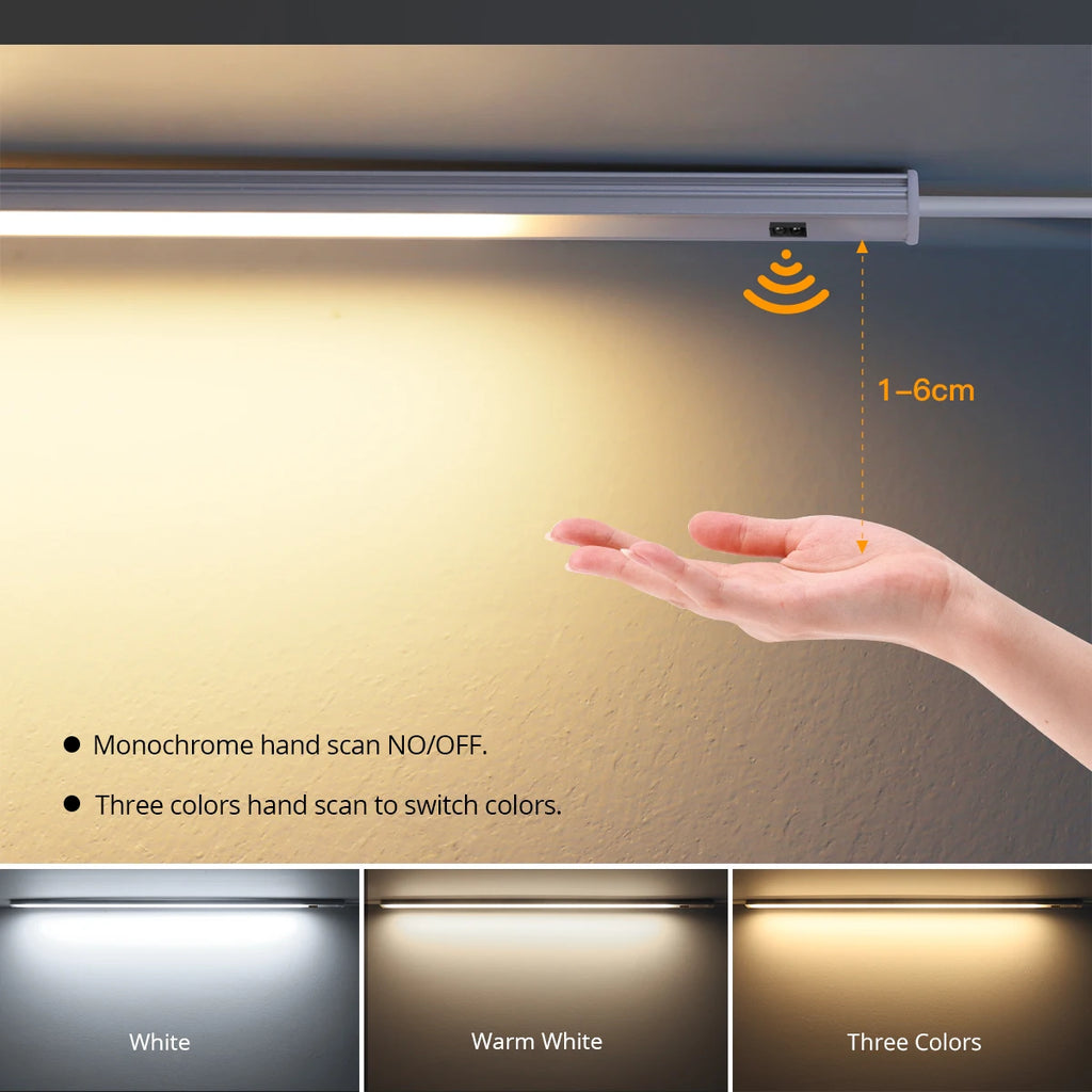 DC12V Aluminium LED Bar Light Hand Scan Sensor Switch 3 Color Temperature Wall Lamp - 30/40/50 Cm Kitchen Closet Lighting Oasis Select