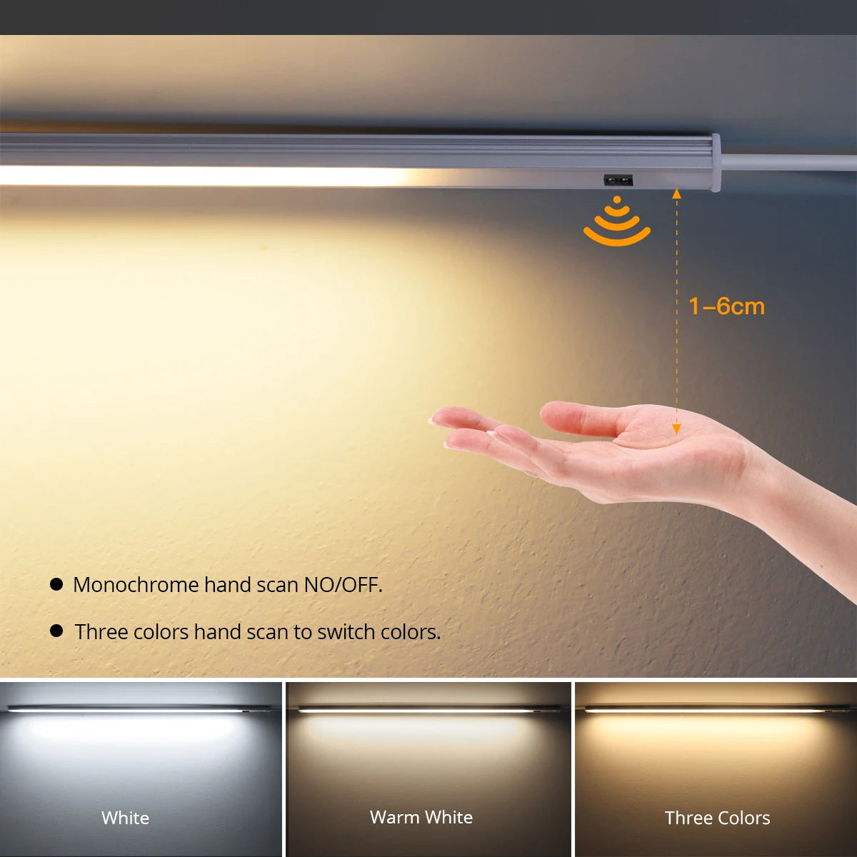 DC12V Aluminium LED Bar Light Hand Scan Sensor Switch 3 Color Temperature Wall Lamp - 30/40/50 Cm Kitchen Closet Lighting Oasis Select