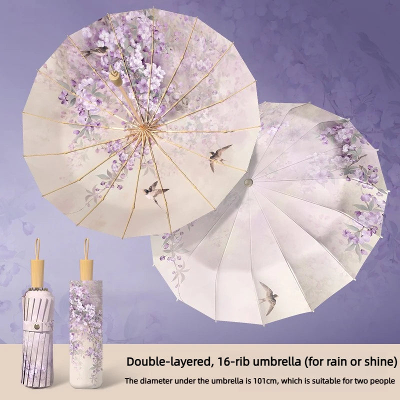 Sun Parasol Elegant Handheld Umbrella Lightweight Windproof Shade For Outdoor Travel Photography Daily Matching Accessory Oasis Select Purple-double-sided Aluminum 16K