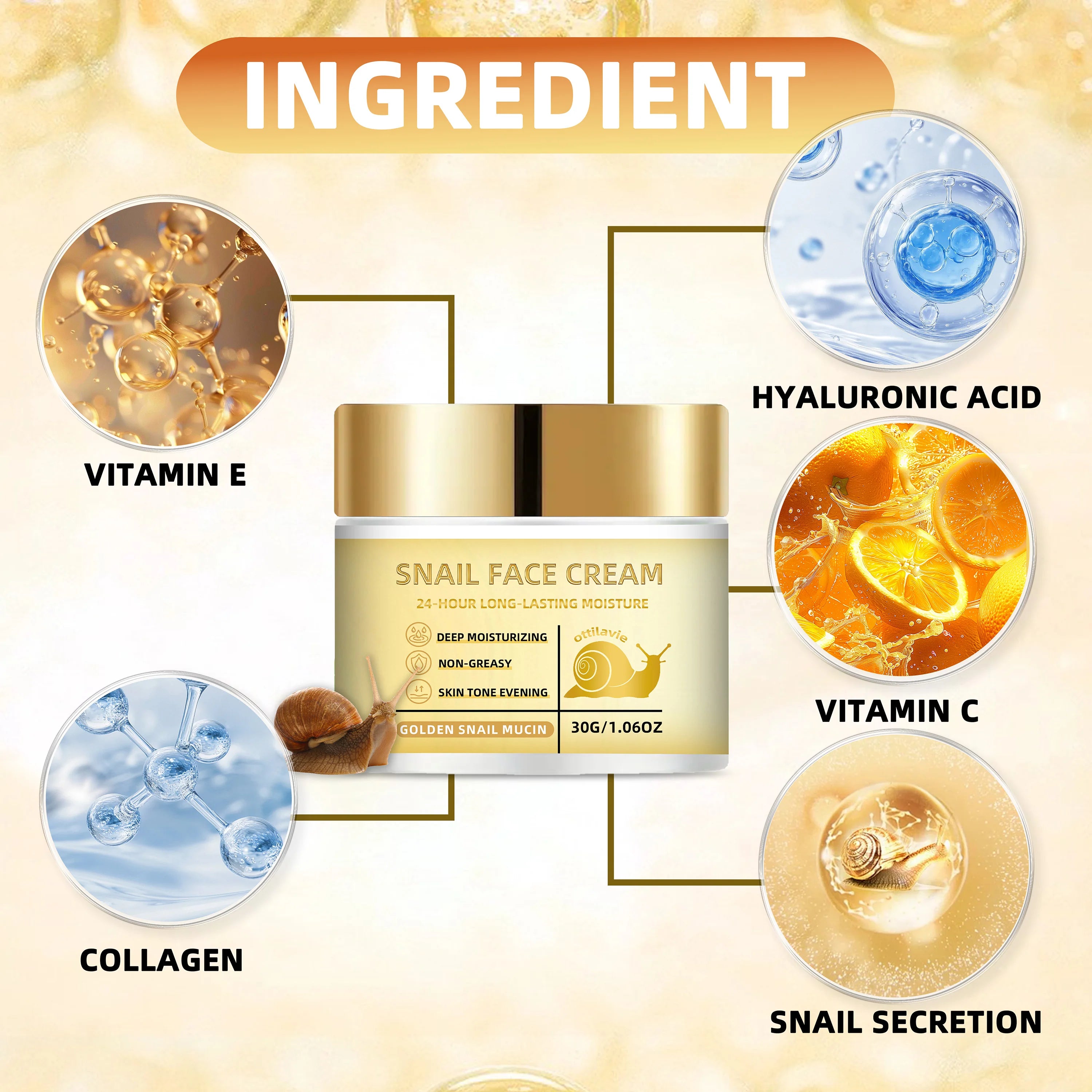 Ottilavie Snail Face Cream – Hydrating Moisturizer All Skin Snail Face Cream Oasis Select