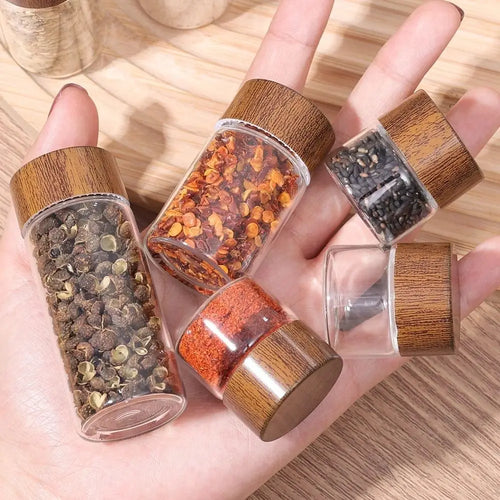 6PCS 10/20/30 ML Wooden Lid Mini Glass Bottles Transparent Sealed Small Spice Jars Food Grade Golden Bean Bottle Oasis Select