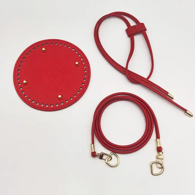 PU Leather Bucket Bag Base DIY Kit – Strap & Drawstring Set Bag Making Kit Oasis Select 3PCS Red