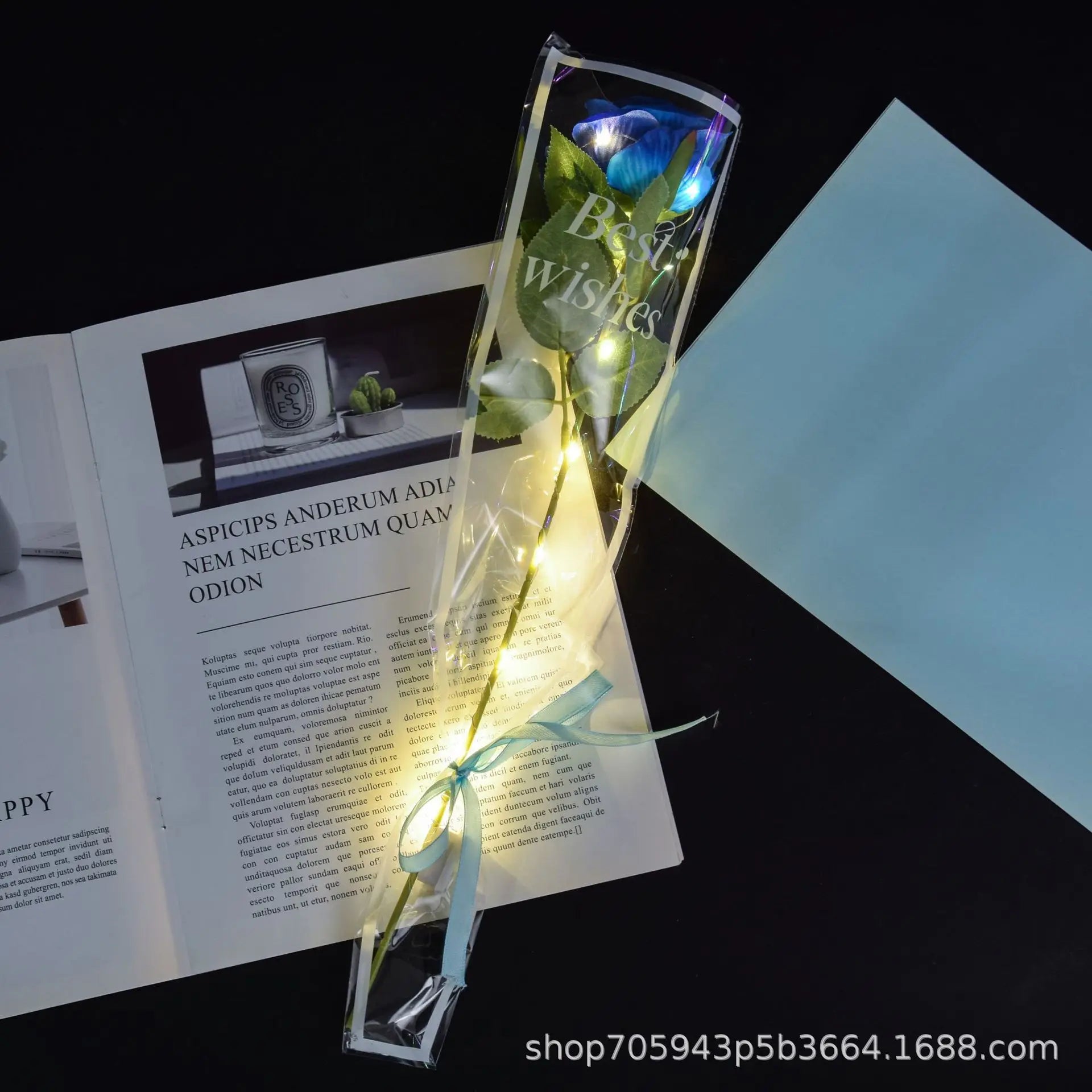 1pcs Led Light Up Glowing Roses Red Flower Bouquet Led Flash Handheld Valentine's Day Glow Party Wedding Decoration Oasis Select Blue-A