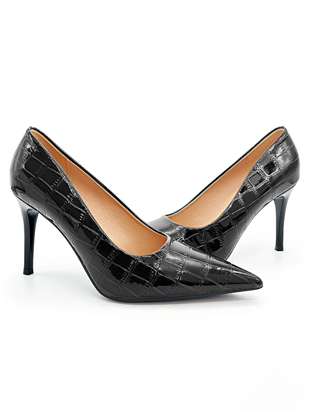 Women Black Stiletto Heels 3.54Inch Pointed Toe PU Leather Pumps Office Party Wedding Shoes Comfortable Non Slip Daily Wear New Oasis Select 44 Black