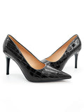 Women Black Stiletto Heels 3.54Inch Pointed Toe PU Leather Pumps Office Party Wedding Shoes Comfortable Non Slip Daily Wear New Oasis Select 44 Black