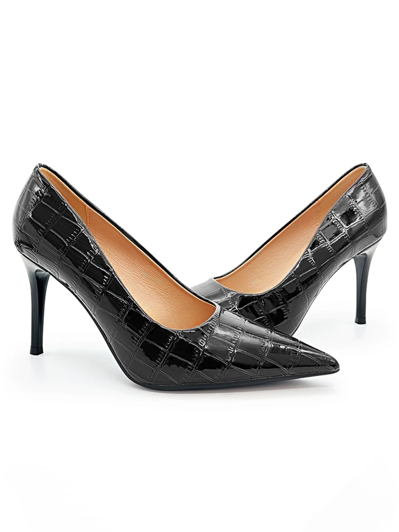 Women Black Stiletto Heels 3.54Inch Pointed Toe PU Leather Pumps Office Party Wedding Shoes Comfortable Non Slip Daily Wear New Oasis Select 44 Black