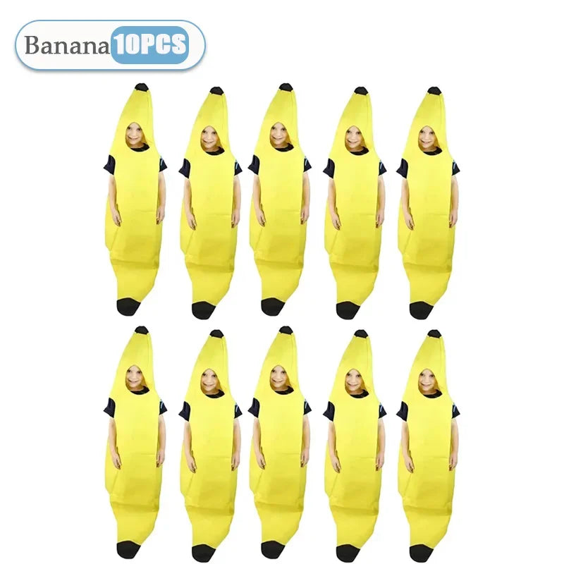 1-10PCS Banana Costume for Adult Kids Halloween Outfit Funny Stage Performance Party Cosplay Fancy Dress Mascot Suit Oasis Select 10PCS Kid