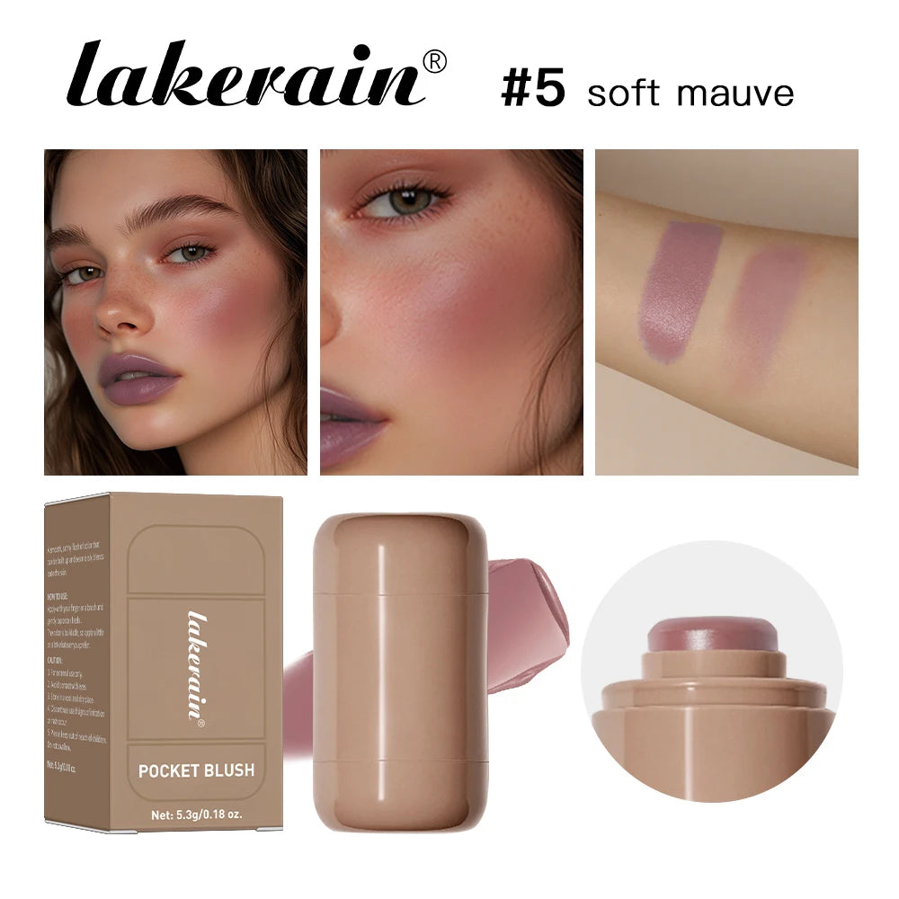 Lakerain 3in1 Cheek Lip Tinted Moistured Blush Stick Waterproof Easy Color Rouge Silky Smooth Blusher Cream Matte Contour Makeup Oasis Select 5 soft mauve