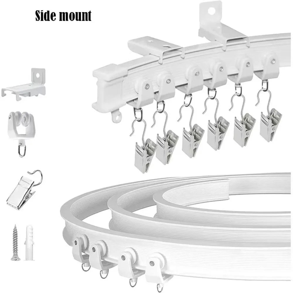 Durable 2/3 Meters Curtain Track Flexible Bendable U-shaped Curtain Slide Curtain Rail Ceiling Wall Mount Oasis Select 2m-White-Side mount