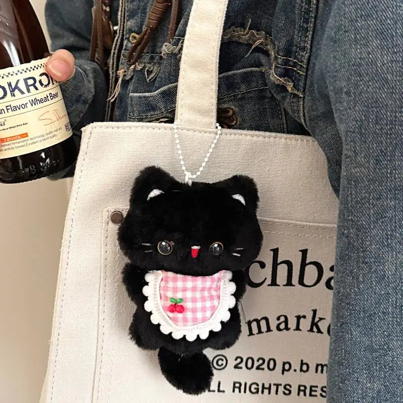 Bib Plush Cat Bag Charm Cute Squeaky Pendant for Women Girls Kids Travel Daily Accessory Holiday Gift Oasis Select Black