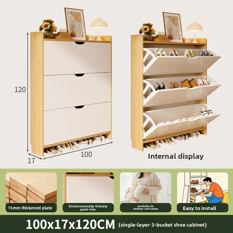Solid wood shoe cabinet large-capacity multi-layer storage integrated of the home small narrow tipping bucket shoe Oasis Select Single layer 100