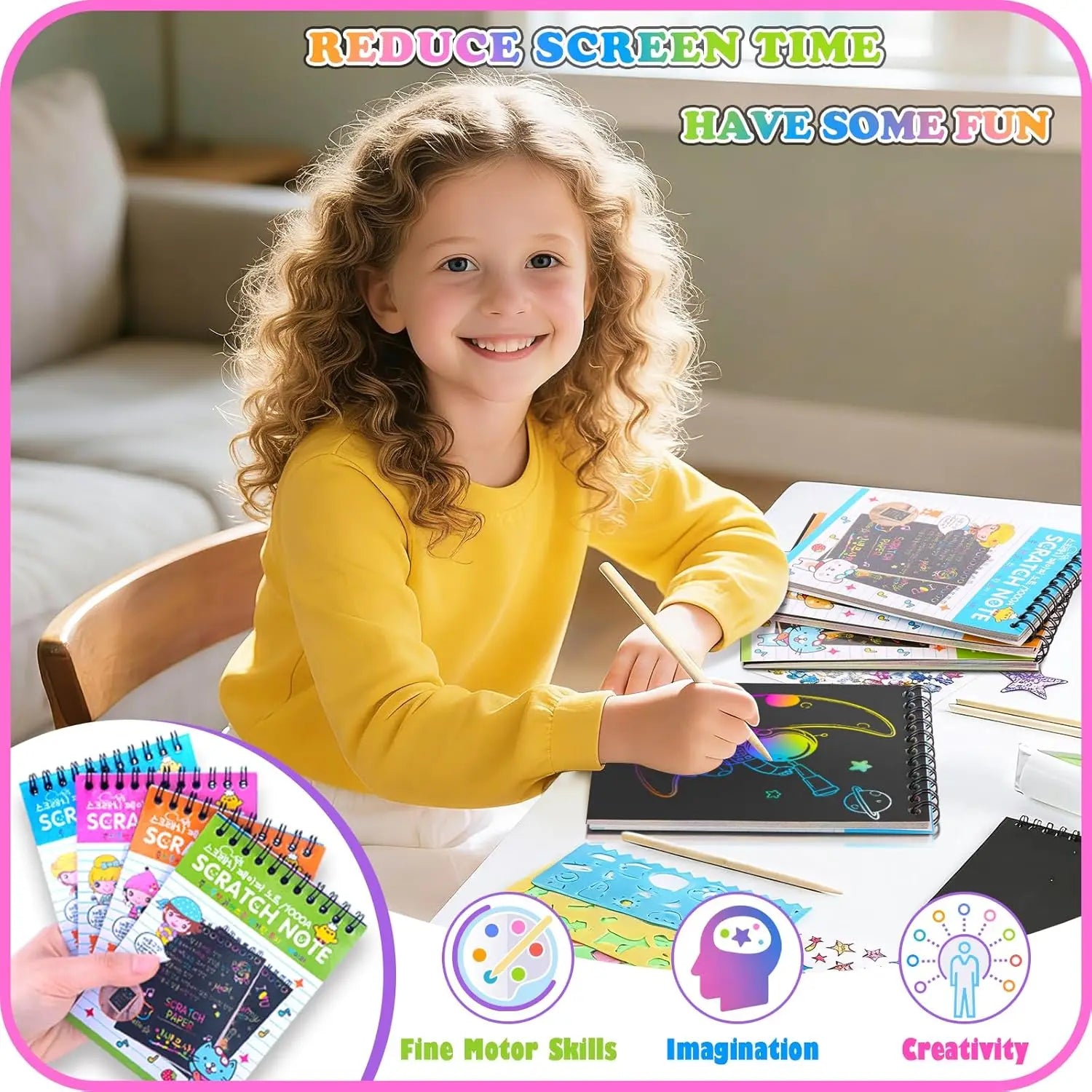 12 PCS Scratch Art Set 4 Rainbow Mini Notebooks 4 Stencil Sheets 4 Wooden Stylus Fun Drawing, Party Favors Creative Gifts Oasis Select