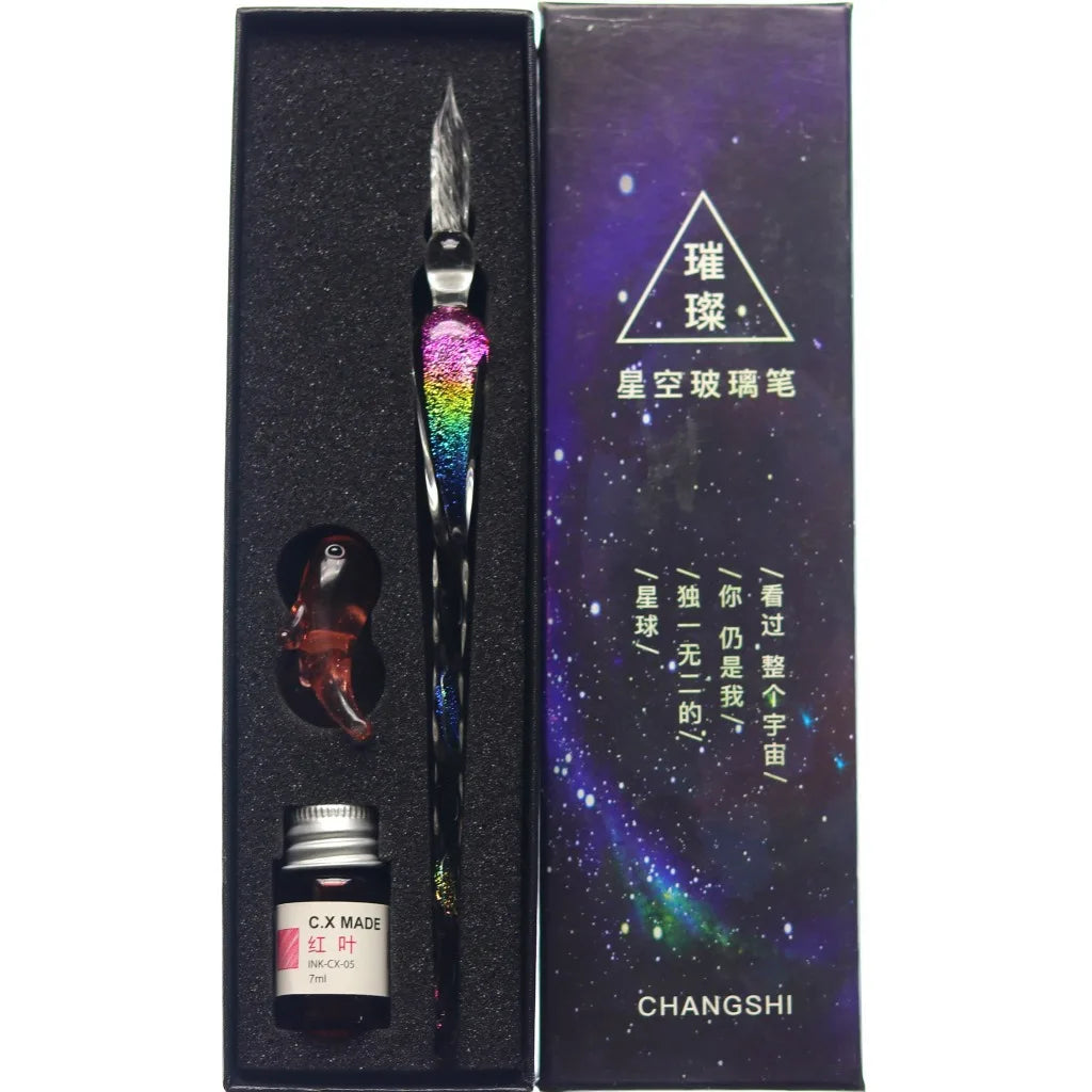 Star glass pen dipped in fountain pen gift box gold powder color ink set for students, net red Tiktok creative gift pen Oasis Select 1