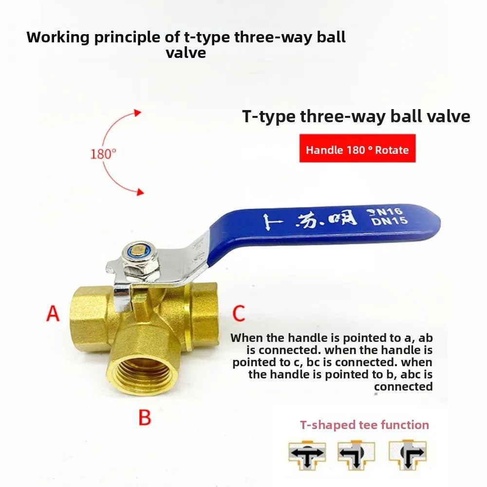 1/4" 3/8" 1/2" 3/4"1" BSP Female Brass Full Port T-Port L-Port 3 Way Ball Valve Connector Adapter For Water Oil Air Gas Oasis Select DN25 T-type