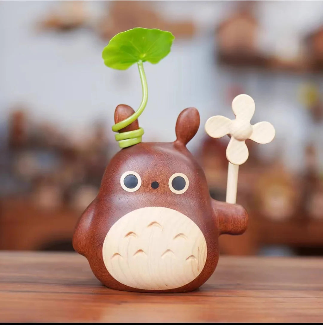 Solid Wood Creative Totoro Windmill Faceless Male Ornament Couple Gift Living Room Decoration Cartoon Music Box Birthday Gift Oasis Select
