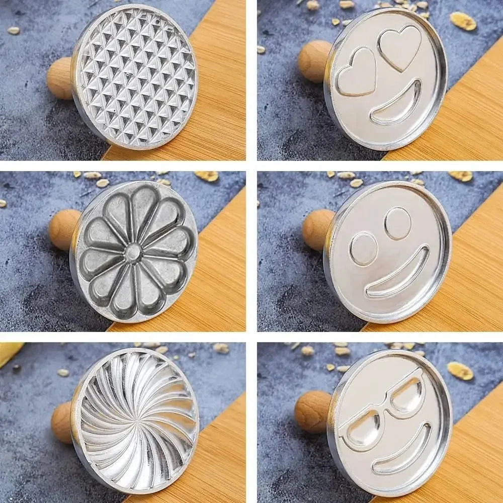 6/3/1 Cookie Cutter Aluminum Alloy Cookie Stamps Wooden Handle Smile Heart Pattern DIY Hand Press Cookie Mold for Festival Party Oasis Select