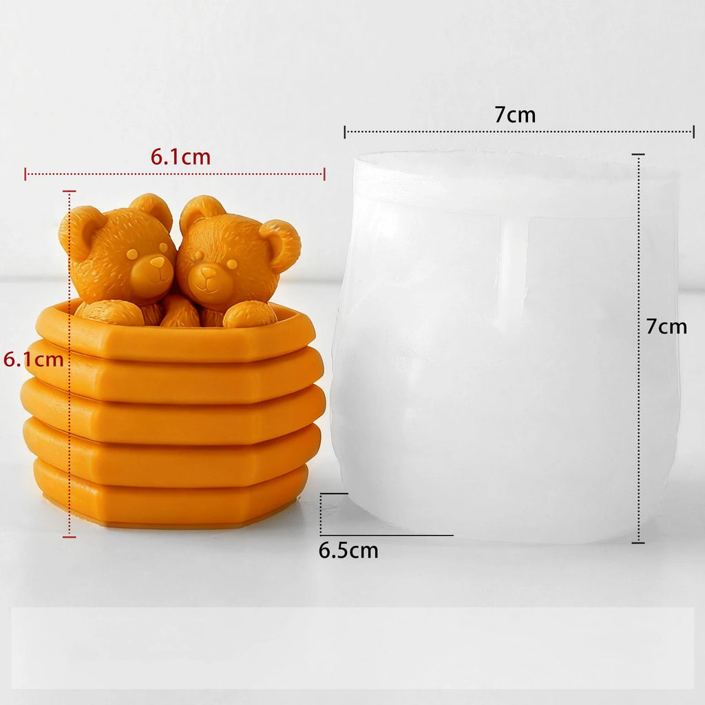 Honeycomb Bear Handmade Scented Candle Decor Silicone Mold DIY Animal Bear Resin Drip Casting Plaster Silicone Mold Oasis Select J-5522