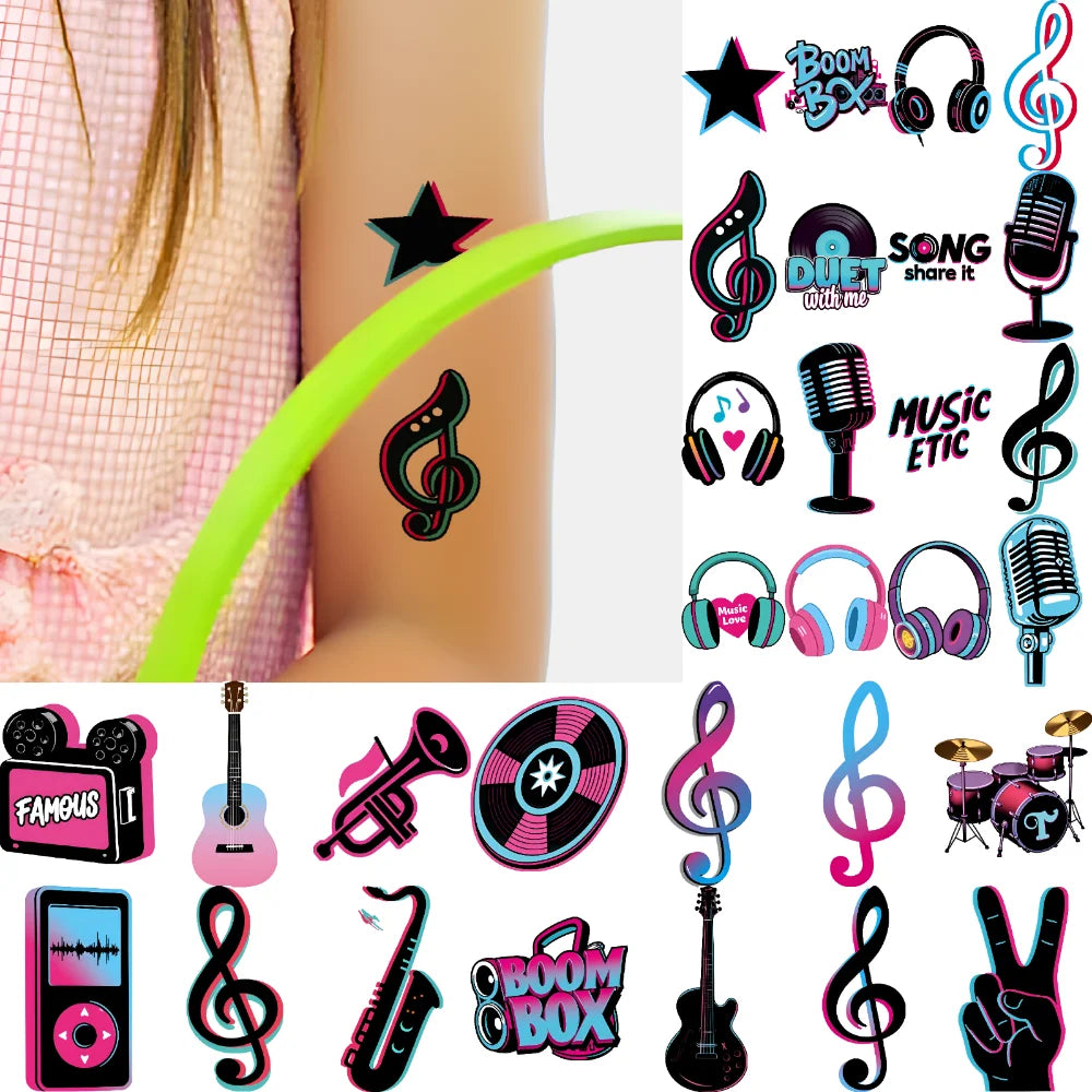 54-Piece Music Temporary Tattoos – Waterproof Body Stickers