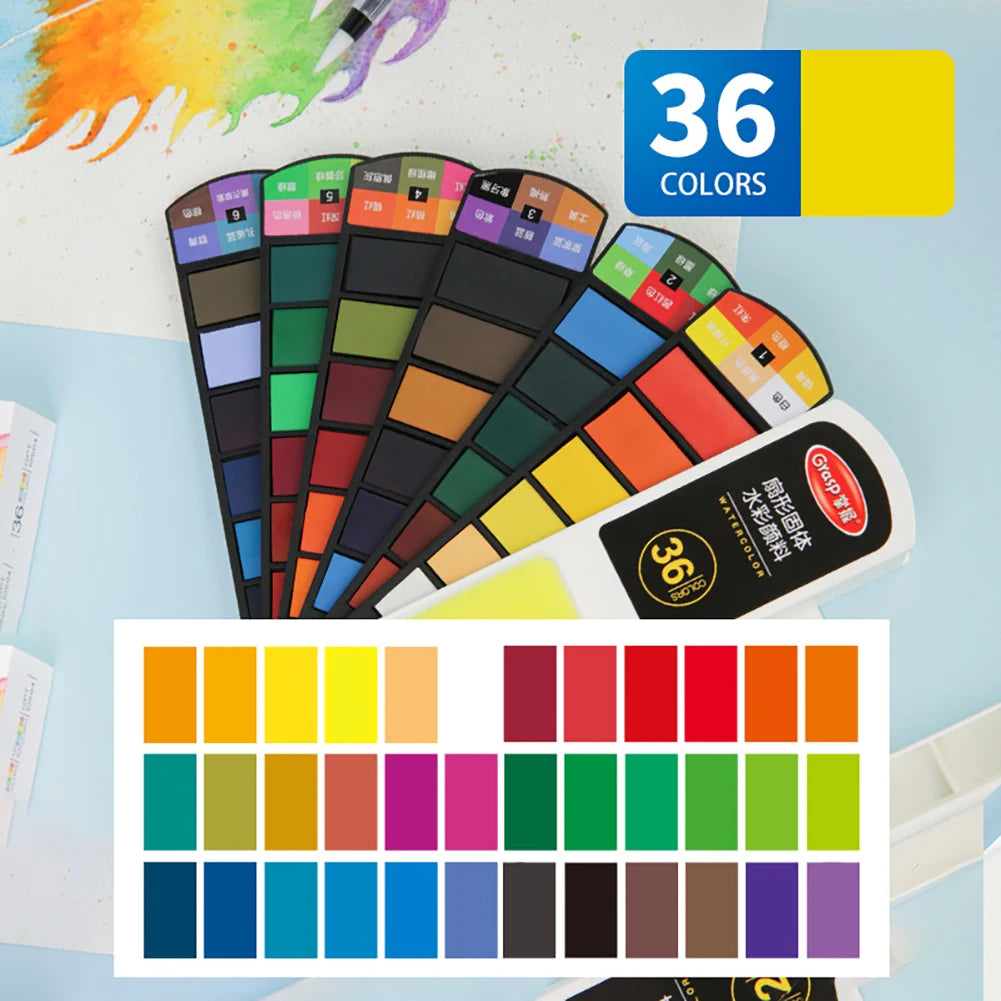 Fan-Shaped Solid Watercolor Set 18/24/36/42 Colors + Brush Pen