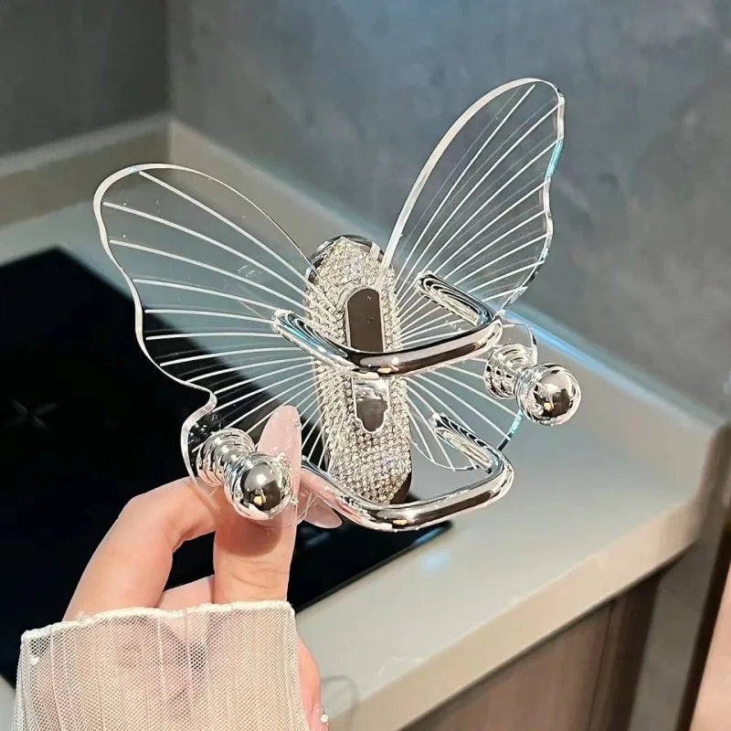 Light Luxury Butterfly Comb Storage Shelf Wall Hanging Perforated Free Bathroom Headstring, Hair Band, Hair Ring Storage Hook Oasis Select Style B