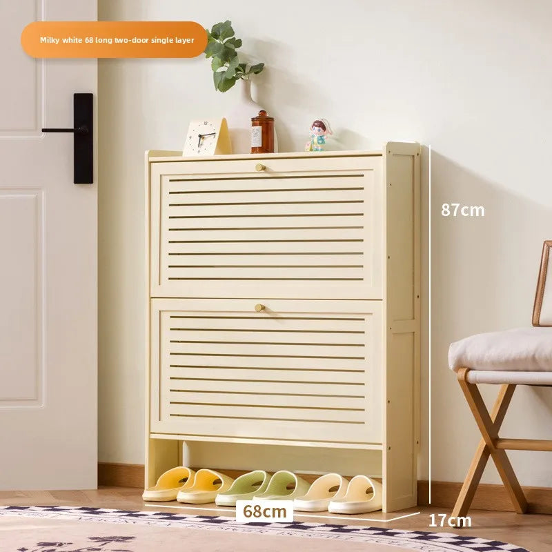 Ultra-thin shoe cabinet home door 2025 new retro black porch cabinet home tipping bucket storage shoe rack Oasis Select Two doors 70 white
