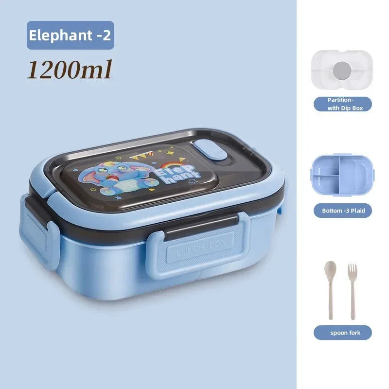 Lunch Box Multi-function 3 Grid Fruit Cartoon Sealed Sauce Salad Dressing Box for Kids Bento Loncheras Picnic Snacks Organizer Oasis Select Elephant-2 2 1200ml