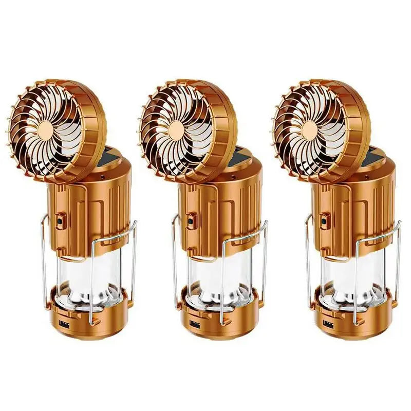 3-in-1 Solar Charging Camping Light, Flashlight with Built-in Fan, Multifunctional Outdoor Lighting Lamp Oasis Select 3PCS Gold