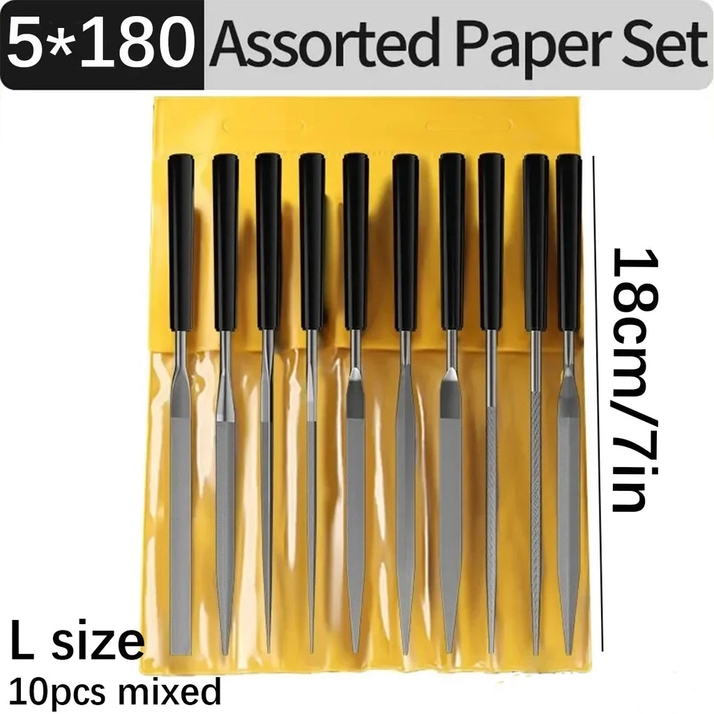 10pcs/set Metal Needle File Set Wood Rasp Metal Polishing Hand FileTools Steel Rasp Needl Filing For Metal Glass Stone Wood Oasis Select 10pcs L size