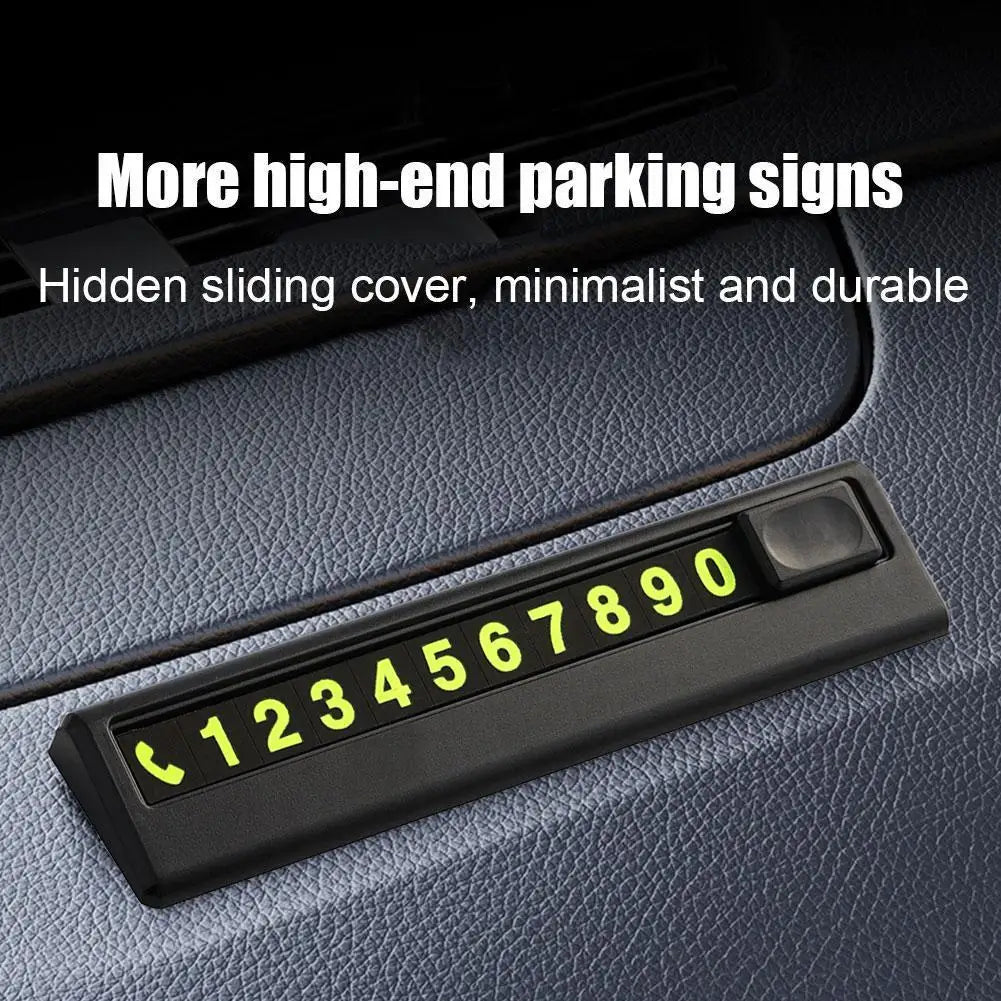 Luminous Temporary Parking Card – Sliding Cover Phone Number Plate