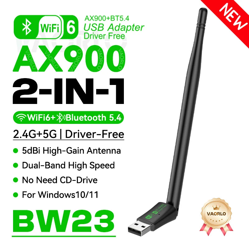 AX900 USB WIFI6 Bluetooth 5.4 Adapter 2.4G+5GHz Dual Band 802.11AX Wireless Network Card Receiver Dongle Antenna For WIN10/11 Oasis Select BW23 AX900 BT5.4
