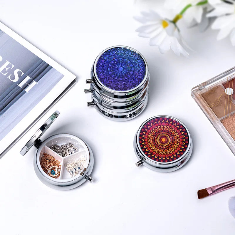 Circular Storage with 3 Compartments Single Compartment Metal Small Medicine Box Jewelry Box Foldable Portable Mini Medicine Box Oasis Select
