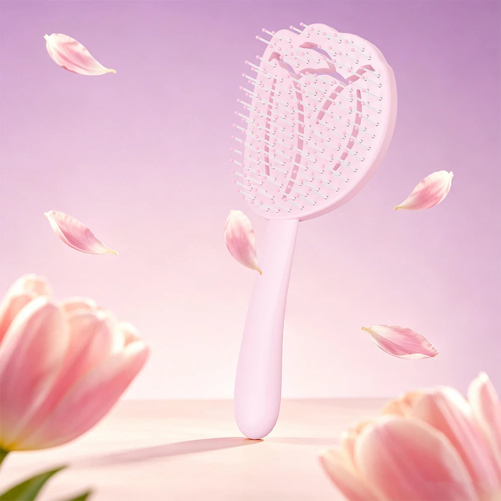 Tulip Hollow Scalp Massage Brush – Detangling Anti-Static Comb Scalp Massage Brush Oasis Select M23-y-pink-04