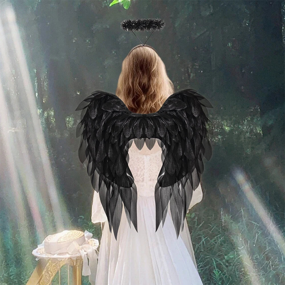 White/Black Angel Wing Real Feather Fairy Wing Dance Party Christmas Masquerade Carnival Cosplay Costume Oasis Select