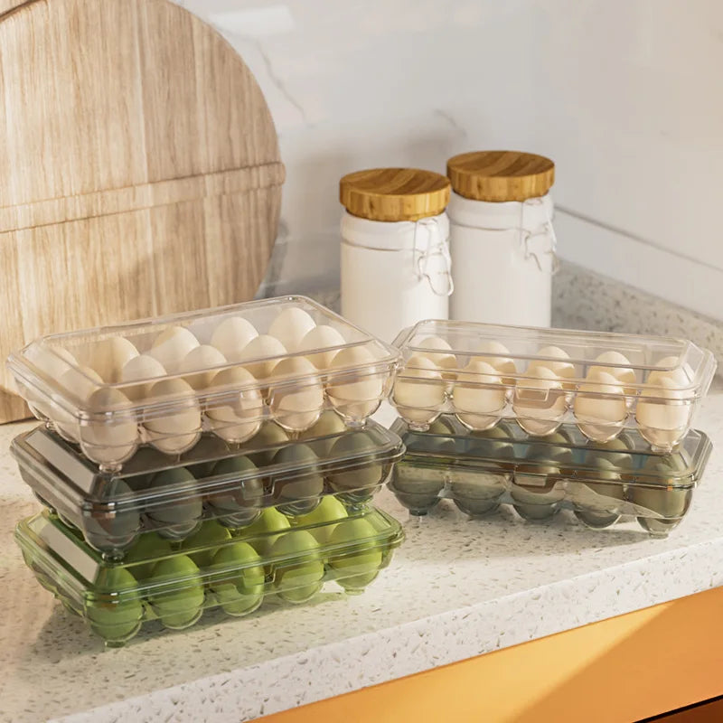 Stackable Egg Storage Box with Lid – 10 & 15 Grid Egg Tray